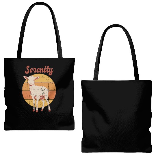 Serenity Vintage Retro Lamb Sunset Tote Bags (AOP)