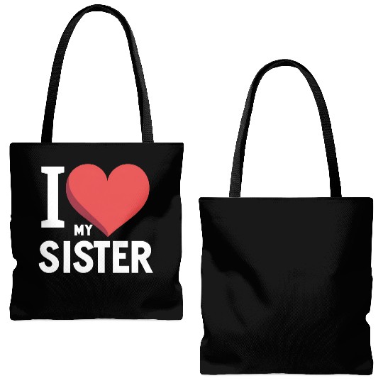 I Love My Sister Family Love Heart Gift Tote Bags (AOP)
