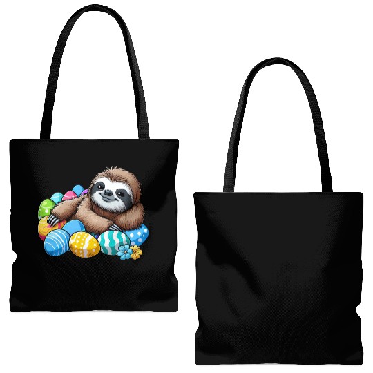Cute Sloth Easter Egg Cartoon Chilling Tote Bags (AOP)