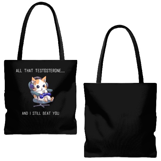All That Testosterone, I Beat You Gamer Girlfriend Tote Bags (AOP)