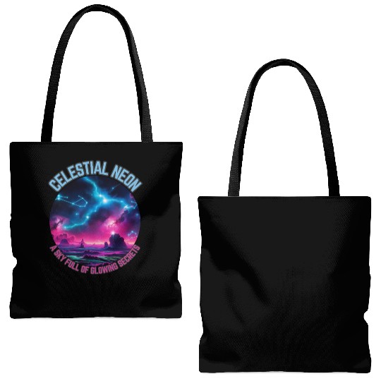 Celestial Neon - A sky full of glowing secrets Tote Bags (AOP)