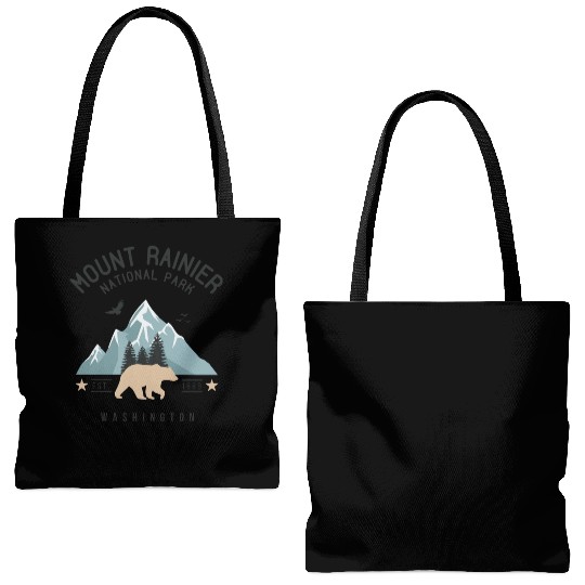 Mount Rainier National Park Est. 1889 Washington Tote Bags (AOP)