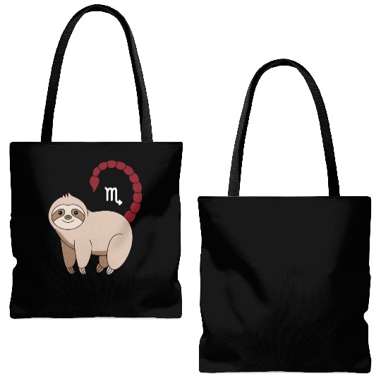 Scorpio Zodiac Sloth with Scorpio Sign Tail Tote Bags (AOP)