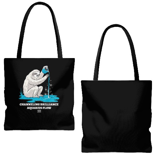 Channeling Brilliance Aquarius Zodiac Sloth Flow Tote Bags (AOP)