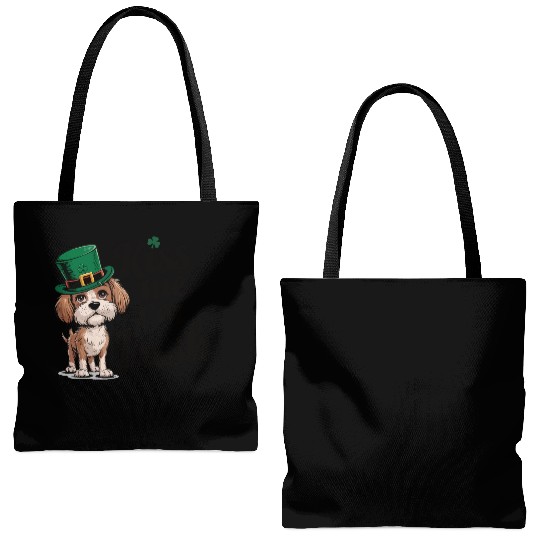 St. Patrick's Day Dog Kiss Me I'm Irish Cute Puppy Tote Bags (AOP)