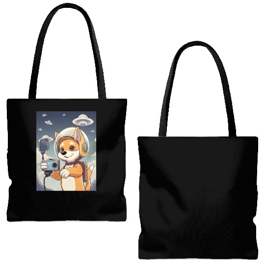 Funny Dog Rescue Anime Selfie with UFOs Weird Tote Bags (AOP)