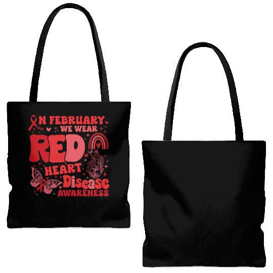 In February We Wear Red Rainbow CHD Awareness Tote Bags (AOP)