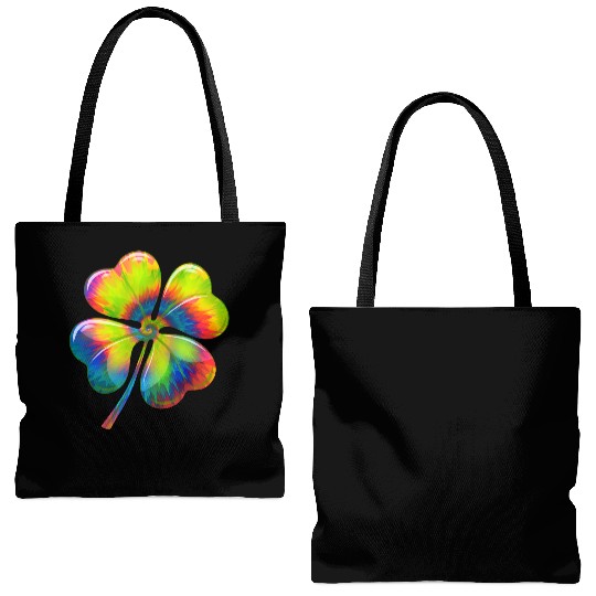 Tie Dye Shamrock Lucky Four Leaf Clover St Patrick Tote Bags (AOP)