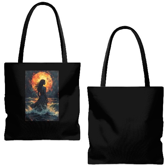 Moonlit Requiem Waves of Ink and Light Tote Bags (AOP)