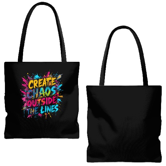 Create Chaos Outside the Lines - Bold Typography Tote Bags (AOP)
