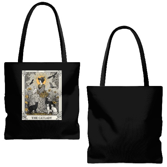 The Cat Lady Tarot Card Vintage Gothic Cat Mom Tote Bags (AOP)