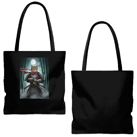 Japanese Cat Samurai Cat Tote Bags (AOP)