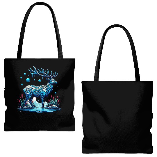 Majestic Blue Deer in Enchanted Forest Tote Bags (AOP)