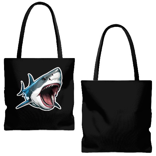 Big White Shark Attack Tote Bags (AOP)
