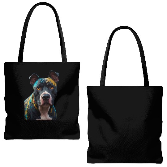 A graffiti-style pitbull portrait, colorful street Tote Bags (AOP)
