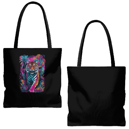 Psychedelic Tiger in Vibrant Jungle Design Tote Bags (AOP)