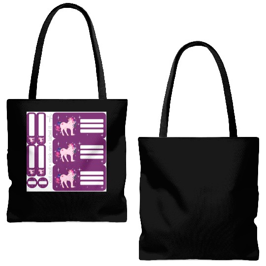 DIY Sticker Set - Fantasy Unicorn Purple - 9 Tote Bags (AOP)