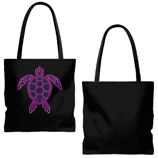 Hot Pink Neon Lava Sea Turtle Design Tote Bags (AOP)