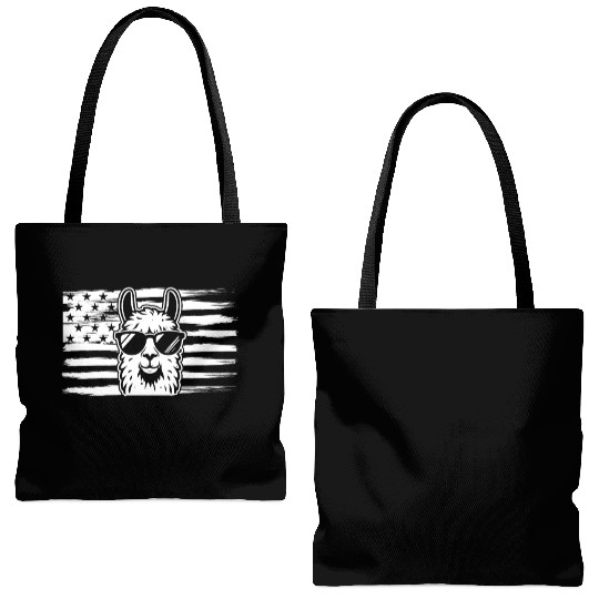 Alpaca Llama US Flag Llama Tote Bags (AOP)
