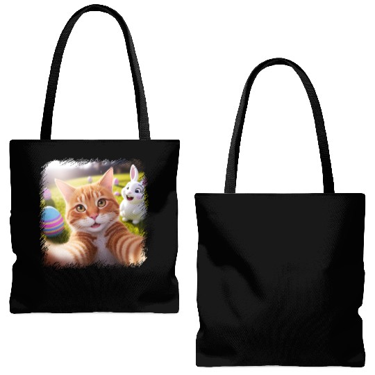 Cute Easter Selfie Cat Bunny Spring Tote Bags (AOP) For Kids
