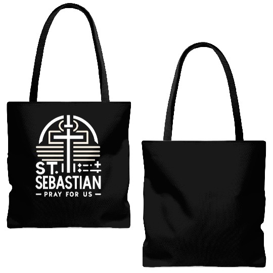 St. Sebastian Pray for Us Catholic Patron Saint Tote Bags (AOP)