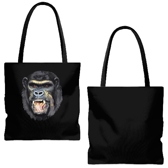 Fierce Gorilla Head Design, Wild Animal Art Tote Bags (AOP)