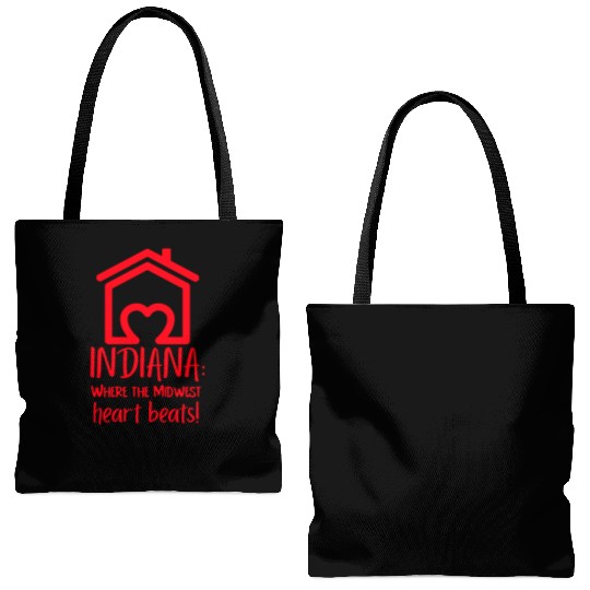 Indiana Where The Midwest Heart Beats! Tote Bags (AOP)