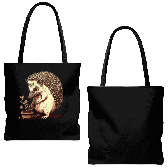 A hedgehog as he does a bit of gardening, perhaps Tote Bags (AOP)