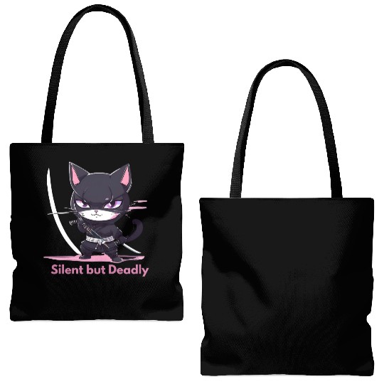Silent But Deadly – Chibi Ninja in Action Tote Bags (AOP)