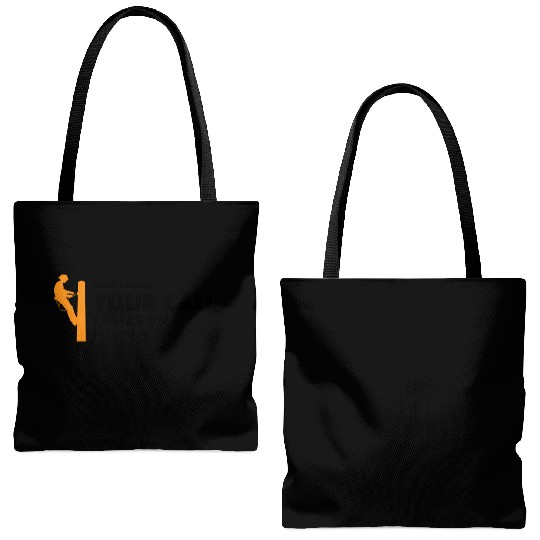 Orange silhouette of a lineman climbing a utility Tote Bags (AOP)