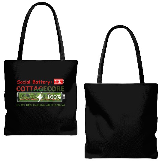 Social Battery 1%, Cottagecore Recharging Mehanism Tote Bags (AOP)