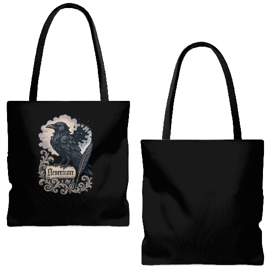 Baroque Raven Nevermore Scroll Poe Poetry Tote Bags (AOP)