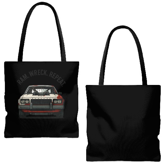 Ram Wreck Repeat Demolition Derby Design Race Car Tote Bags (AOP)
