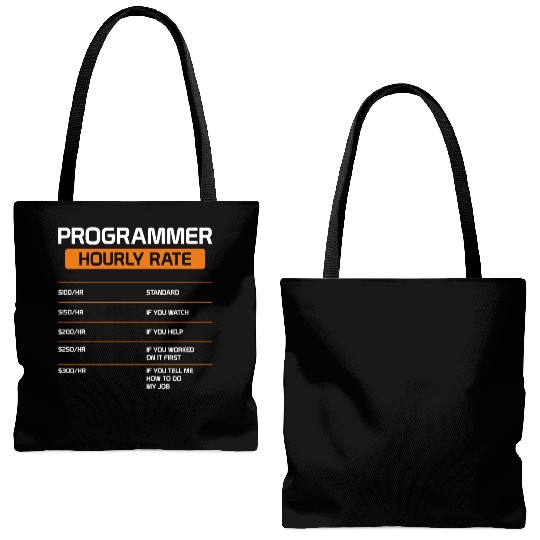 Programmer Hourly Rate Funny Computer Science Tote Bags (AOP)