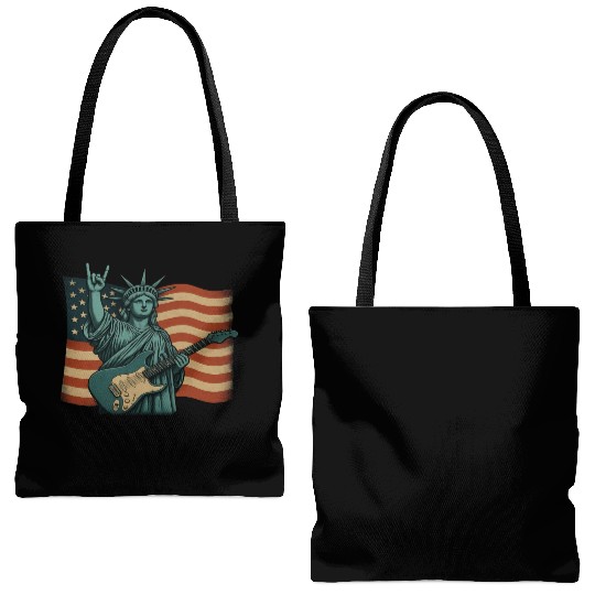 4th of July Statue Of Liberty Rock Guitar USA Flag Tote Bags (AOP)