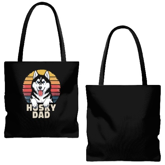 Husky Dad Retro Rainbow Design Tote Bags (AOP)