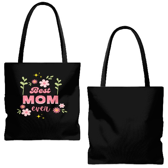 Best Mom Ever Elegant Floral Script Design Tote Bags (AOP)