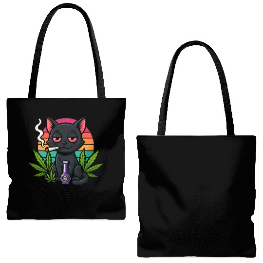 Cute Cat Smoking Weed Tote Bags (AOP)