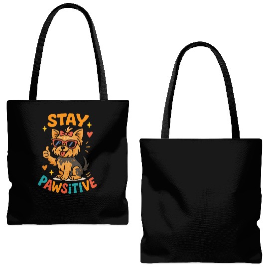 Stay Pawsitive – Cool Yorkshire Terrier Dog Design Tote Bags (AOP)
