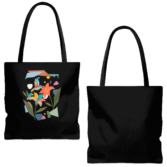 Colorful Hummingbird with Flower - Colorful Nature Tote Bags (AOP)