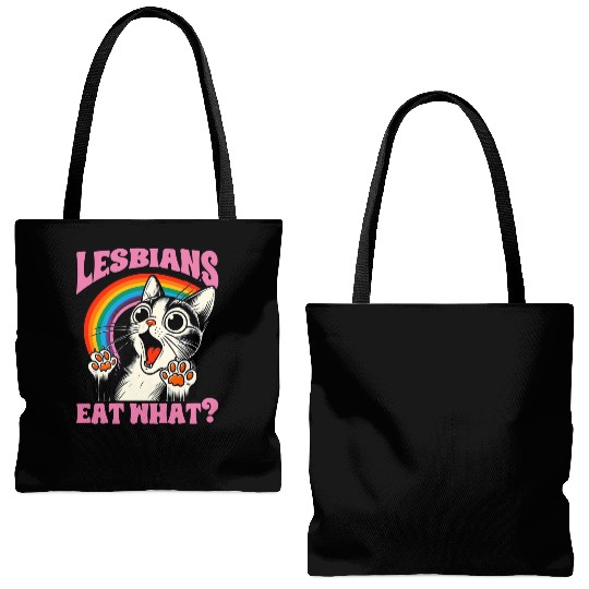 Lesbians Eat What Cat Tote Bags (AOP)