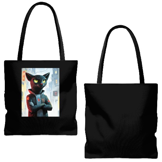 Cyberpunk Cat Boss – Futuristic Feline Art Tote Bags (AOP)