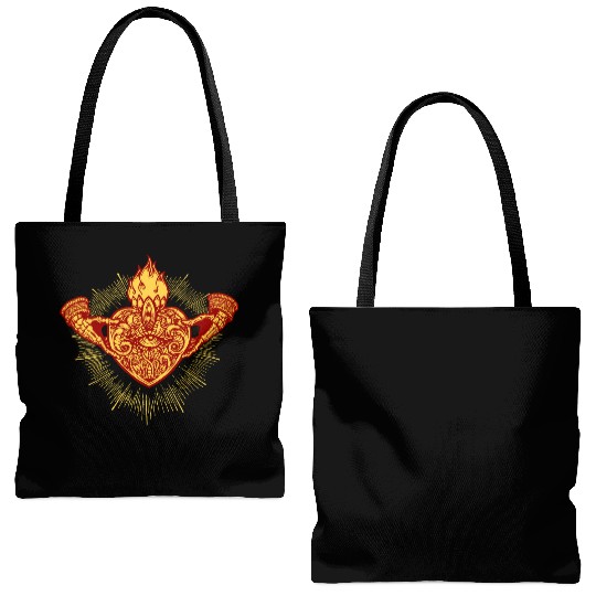 Sacred Heart Claddagh Symbol - Fire Tote Bags (AOP)