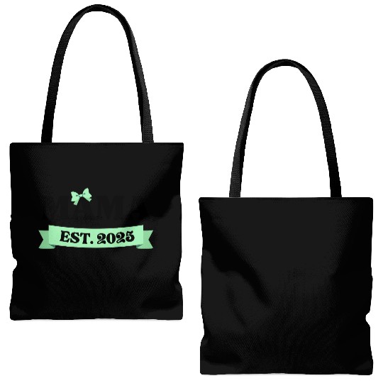 Mama Est. 2025 - Light Green Bow Maternity Design Tote Bags (AOP)