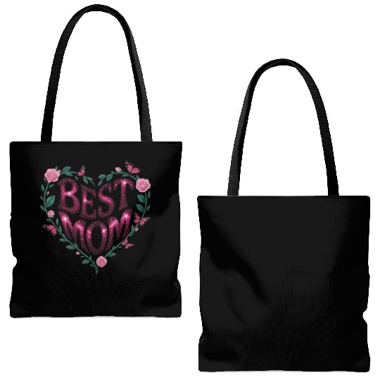 Trendy Best Mom Ever, Mother's Day Heart Floral Tote Bags (AOP)