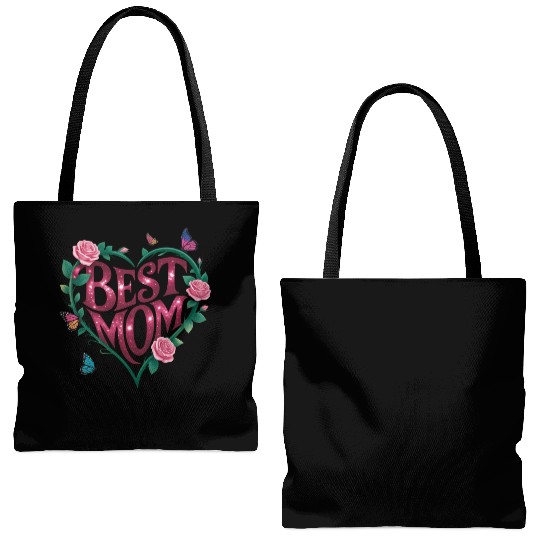 Trendy Best Mom Ever, Mother's Day Heart Floral Tote Bags (AOP)
