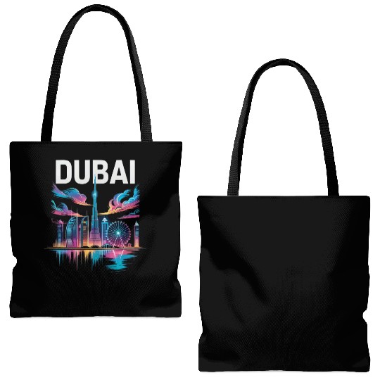 Dubai Skyline Neon Art Tote Bags (AOP)