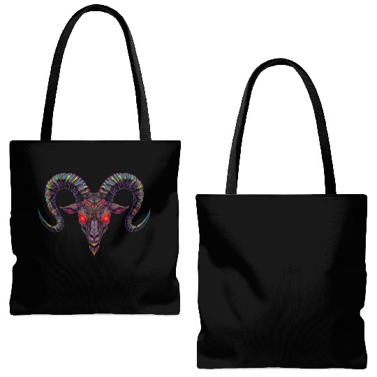 Psychedelic Demon Head with Spiral Horns Tote Bags (AOP)