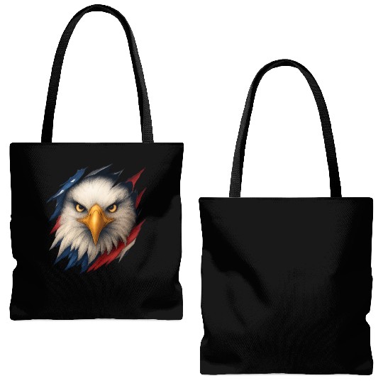 Fierce American Eagle Ripped Design Tote Bags (AOP)