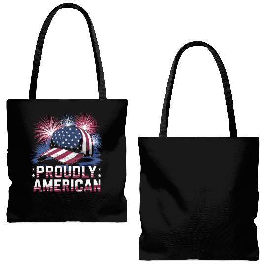Proudly American Hat With Fireworks and Stars Tote Bags (AOP)